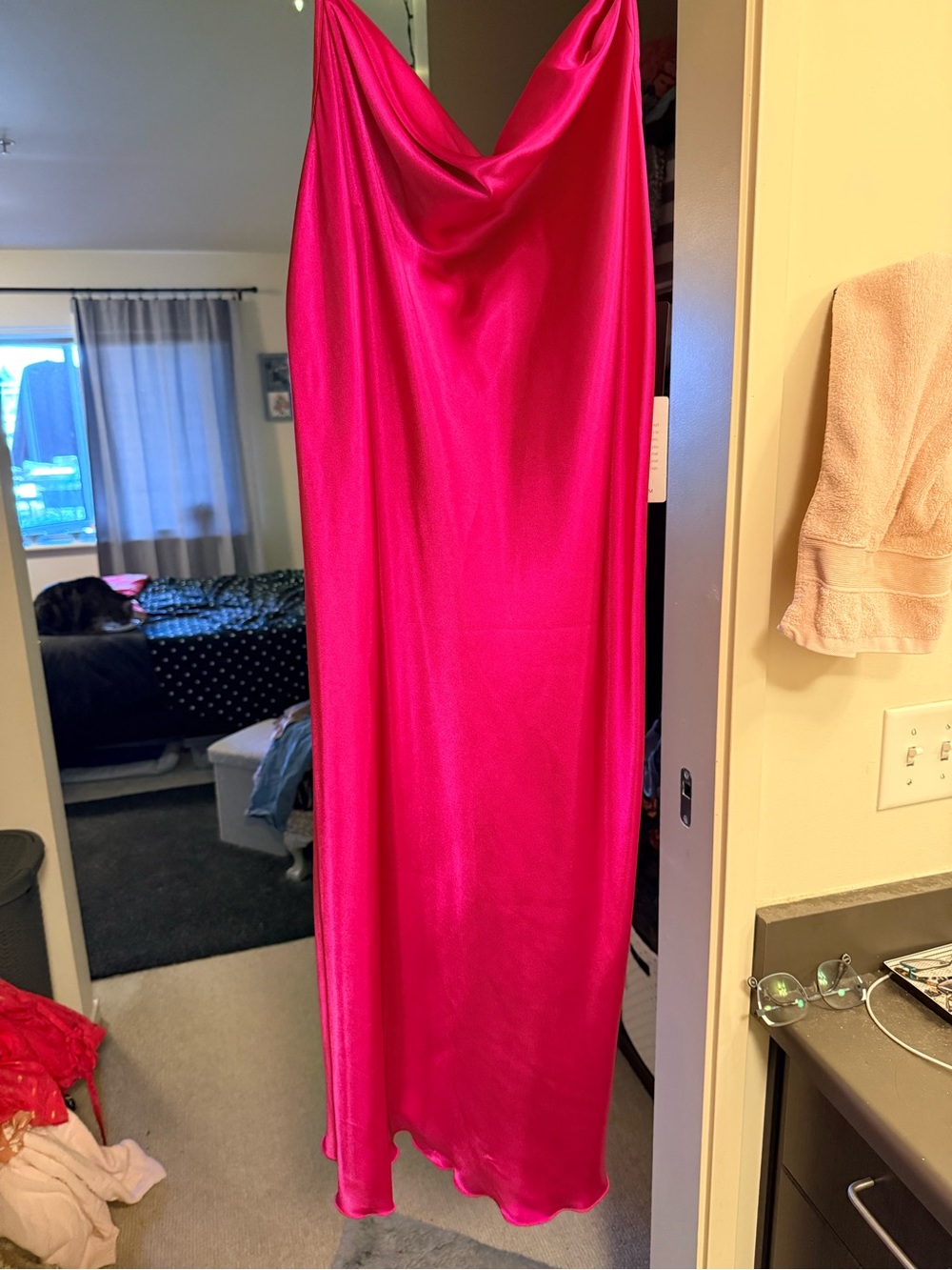 Bebe Satin Slip Dress - Hot Pink